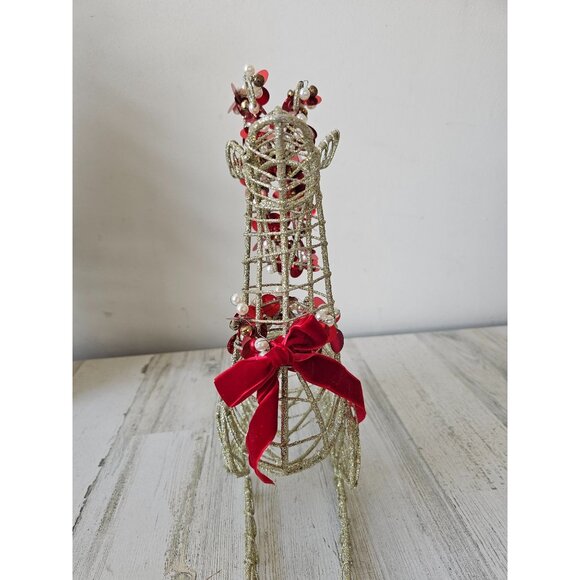 Pier 1 metal glitter gold sequin reindeer deer red decor centerpiece sparkle - Picture 3 of 11